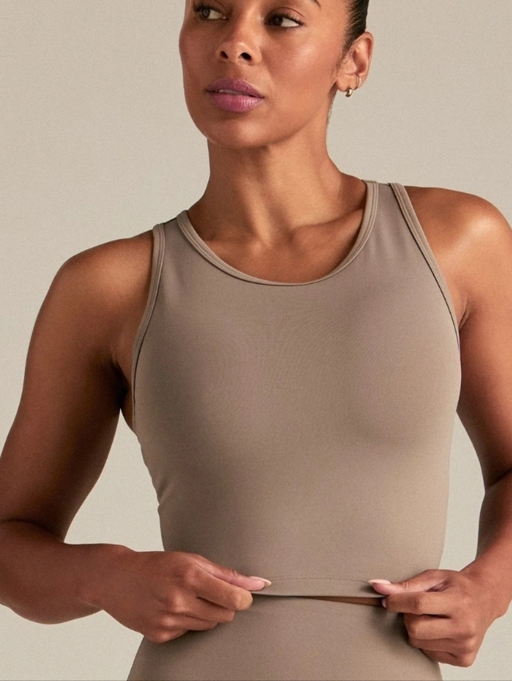 Sleeveless Crewneck Tank Top in Taupe Women’s Best